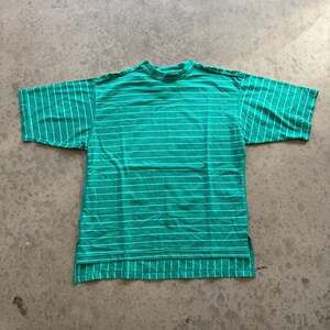 Vintage Unionbay Green and White Striped Mock Neck T-Shirt Size Large